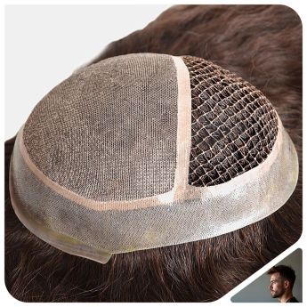 LCMT56 Custom Men Toupee Front Silk Back Fishnet with PU Around