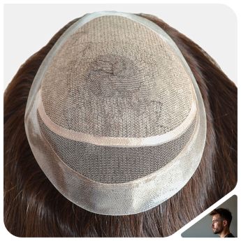 LCMT58 Custom Men Toupee Front Swiss Lace Back Silk Base with PU Around