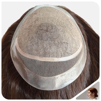 LT58 Custom Women Topper Front Swiss Lace Back Silk Base with PU Around