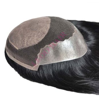 LCMT60 Custom Men Toupee Swiss Lace and Side and Back PU with Silk Top