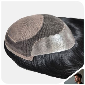 LCMT60 Custom Men Toupee Swiss Lace and Side and Back PU with Silk Top