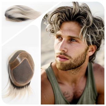 LSMT65-1 Top Mono PU Around Human Hair Systems with Lace Front