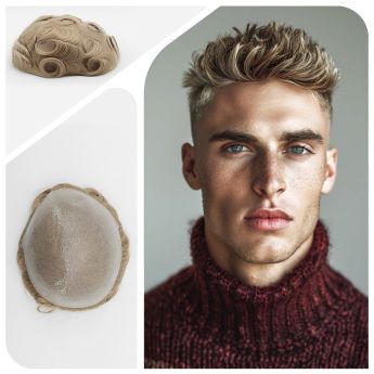 LSMT71-1 Knotted 0.04-0.06mm PU Skin Men Toupee