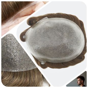 LCMT71 Custom 0.04-0.06mm Full PU Knotted Base Men Toupee