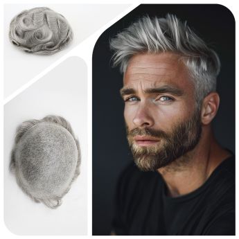 LSMT72-1 0.06-0.08mm Knotted PU Skin Men Toupee