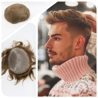 LSMT73-1 0.08-0.10mm Knotted Skin Base Prosthetic Hair Piece