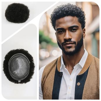 LSMT94-2 Natural Hair Prosthesis 0.10-0.12mm Thick Skin Knots-AFRO WAVE