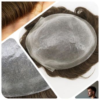LCMT94 Custom 0.10-0.12mm Full PU Knotted Base Men Toupee