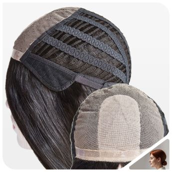 LWG31 Custom Wig Front PU Top Lace and Silk Parting with Back Wefts for Men