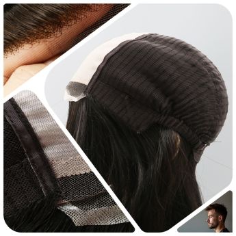 LCMAW49 Custom Wig Front Swiss Lace Top Mono with Back Wefts for Men