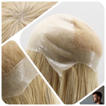 LCMAW52 Custom Full PU Knotted Base Wig Swiss Lace Back for Men