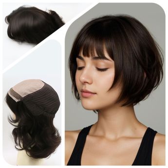 LSWAW49-2 9inch Mono Top Full Cap Wig Lace Front Machine Wefts at Sides&Back