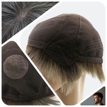 LWG63 Custom Wig Lace and Crown Silk with Back Wefts for Men