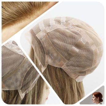 LCWAW66 Individuelle Perücke für Damen, Schweizer Spitze vorne, elastisches Netz mit Silikon-PU-Streifen