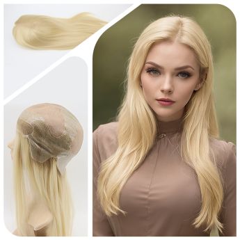 LSWAW71-1 16inch Human hair wig Front Lace Top Mono&Pu Hair Unit for Women